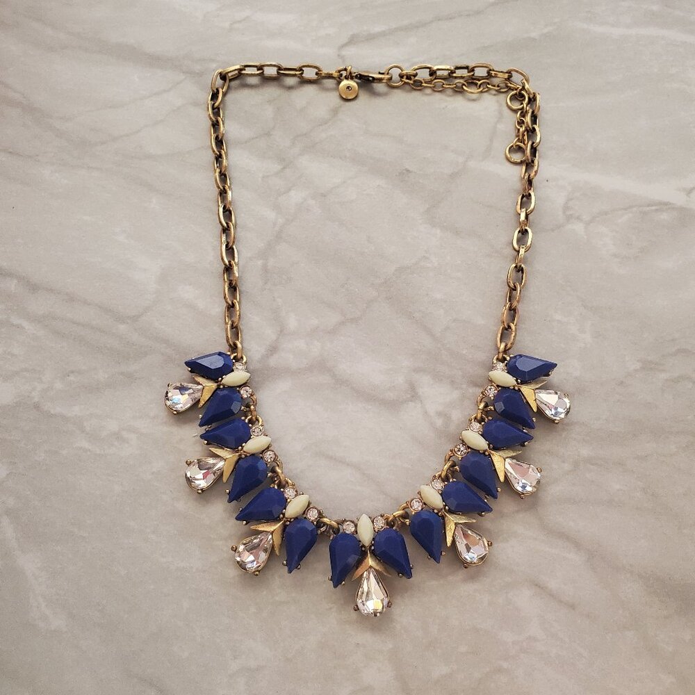 ✨ J.Crew Blue Gold Clear Rhinestones Crystals Cluster Necklace ✨